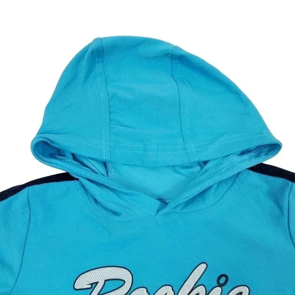 3-6m Boys ROOKIE OF THE YEAR Light Blue/Grey Hooded Tshirt/Shorts Athletic Set
